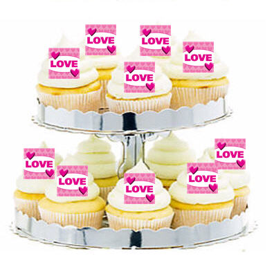 24ct Pink Love Cupcake  Decoration Toppers - Picks