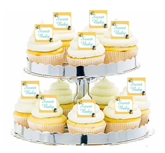 24ct Baby Shower Bee Cupcake  Decoration Toppers - Picks
