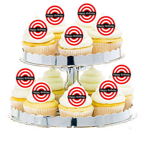 24ct Happy Birthday Bulls-eye Birthday Wishes Cupcake  Decoration Toppers - Picks