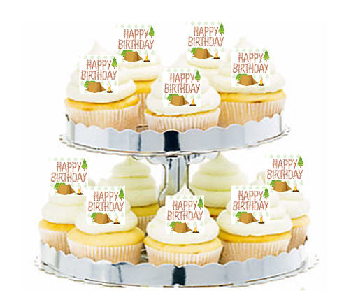 24ct Camping Happy Birthday Cupcake  Decoration Toppers - Picks