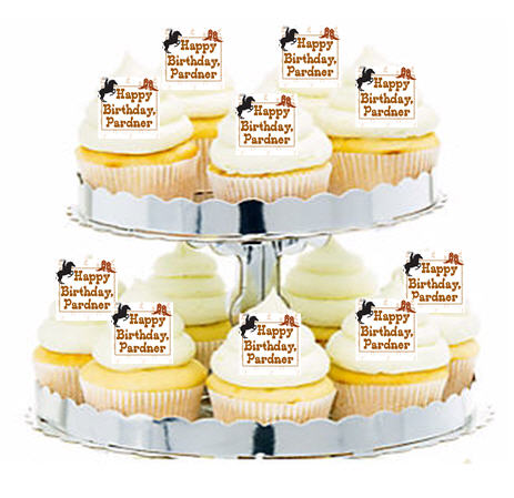 24ct Western Cowboy Happy Birthday Cupcake  Decoration Toppers - Picks