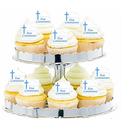 24ct First Communion Blue Cross Cupcake  Decoration Toppers - Picks