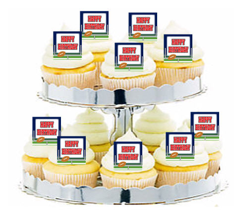 24ct Football Happy Birthday Cupcake  Decoration Toppers - Picks