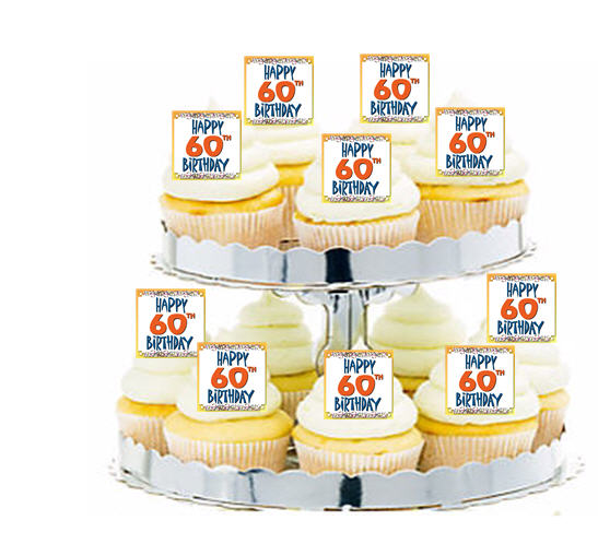 24ct HAppy 60th Birthday Cupcake  Decoration Toppers - Picks
