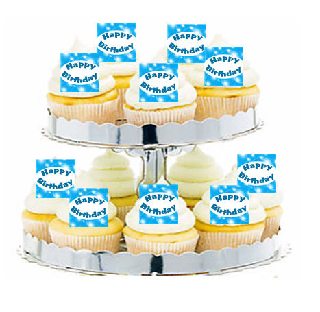 24ct Happy Birthday SkyBlue Happy Birthday Cupcake  Decoration Toppers - Picks