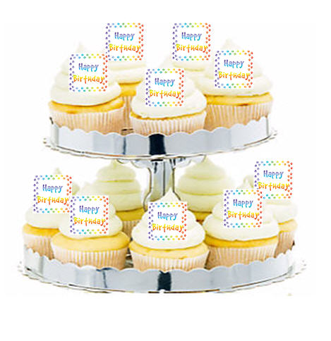 24ct Rainbow Paw Prints Happy Birthday Cupcake  Decoration Toppers - Picks