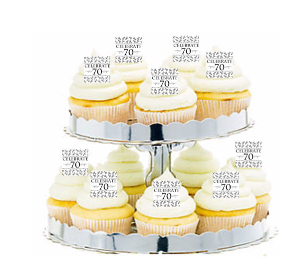 24ct Celebrate 70th Birthday Cupcake  Decoration Toppers - Picks