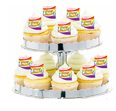 24ct Happy Birthday Rainbow  Cupcake  Decoration Toppers - Picks