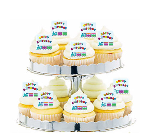 24ct Train Happy Birthday Cupcake  Decoration Toppers - Picks