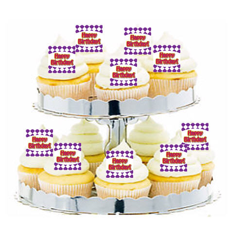24ct Happy Birthday Diamond Purple Cupcake  Decoration Toppers - Picks
