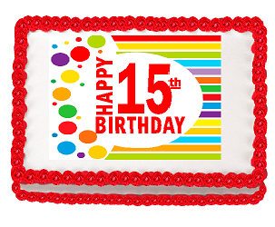Happy 15th Birthday Edible PEEL N STICK Frosting Photo Image Cake Decoration Topper