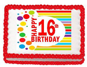 Happy 16th Birthday Edible PEEL N STICK Frosting Photo Image Cake Decoration Topper