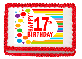 Happy 17th Birthday Edible PEEL N STICK Frosting Photo Image Cake Decoration Topper