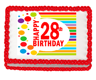 Happy 28th Birthday Edible PEEL N STICK Frosting Photo Image Cake Decoration Topper