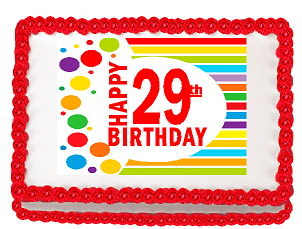 Happy 29th Birthday Edible PEEL N STICK Frosting Photo Image Cake Decoration Topper