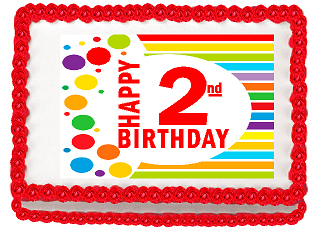 Happy 2nd Birthday Edible PEEL N STICK Frosting Photo Image Cake Decoration Topper