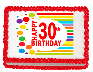 Happy 30th Birthday Edible PEEL N STICK Frosting Photo Image Cake Decoration Topper