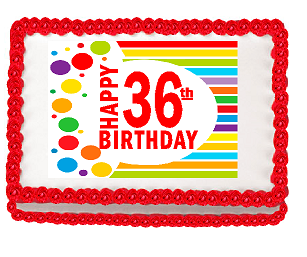 Happy 36th Birthday Edible PEEL N STICK Frosting Photo Image Cake Decoration Topper