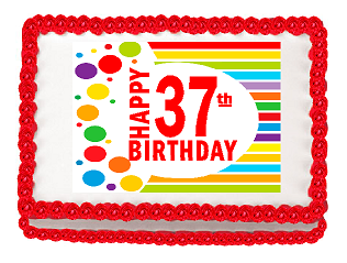 Happy 37th Birthday Edible PEEL N STICK Frosting Photo Image Cake Decoration Topper