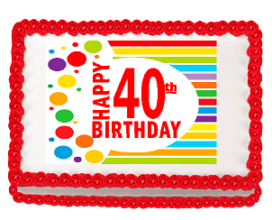 Happy 40th Birthday Edible PEEL N STICK Frosting Photo Image Cake Decoration Topper