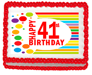 Happy 41st Birthday Edible PEEL N STICK Frosting Photo Image Cake Decoration Topper