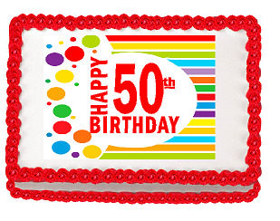 Happy 50th Birthday Edible PEEL N STICK Frosting Photo Image Cake Decoration Topper