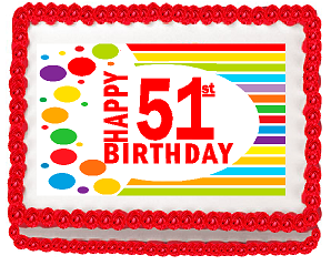 Happy 51st Birthday Edible PEEL N STICK Frosting Photo Image Cake Decoration Topper