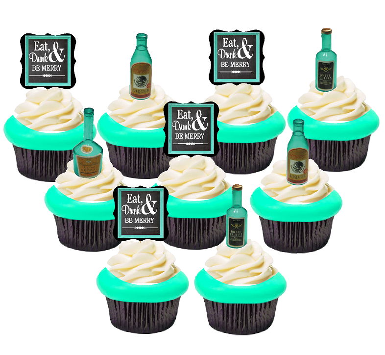 12pack Eat Drink & Be Merry with Liquor Bottle Cake - Cupcake Toppers