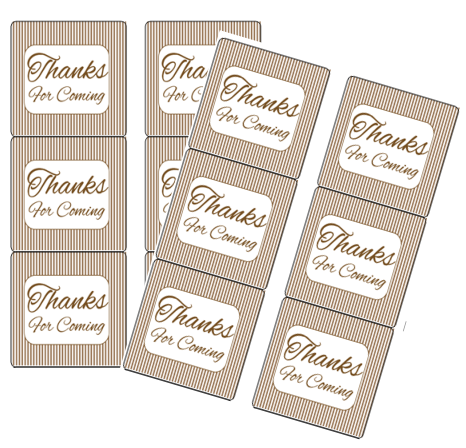 120ct Burlap Brown Thanks for Coming Stickers - Stripes