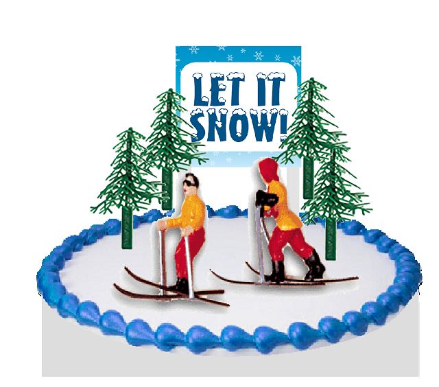 Winter Snow Land  Sking Skiers Evergreens Cake Decoration Topper