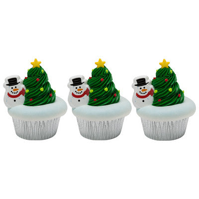 Snowman Cupcake - Desert - Food Decoration Topper Rings 12ct