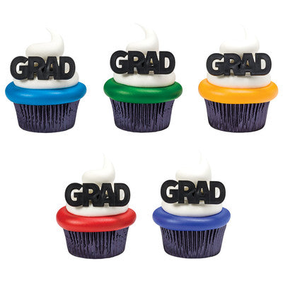Bold Grad Cupcake - Desert - Food Decoration Topper Rings 12ct