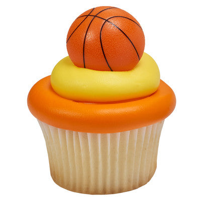 3D Basketball Cupcake - Desert - Food Decoration Topper Rings 12ct