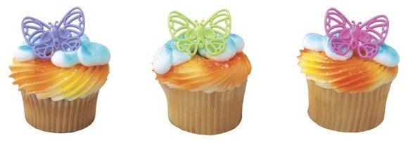 Bright Butterflies Cupcake - Desert - Food Decoration Topper Rings 12ct