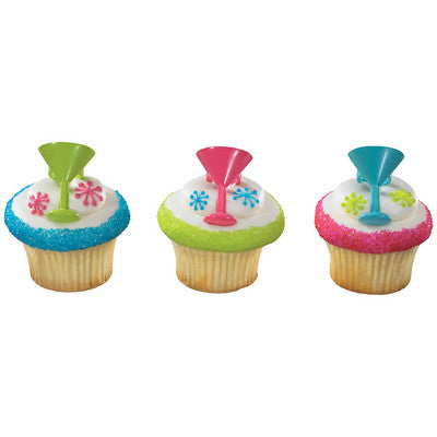 Cocktail Glass Cupcake - Desert - Food Decoration Topper Rings 12ct