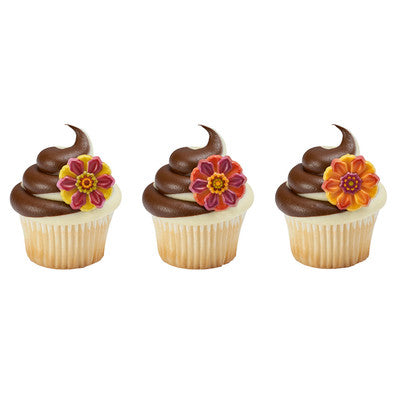 Fall Harvest Flower Cupcake - Desert - Food Decoration Topper Rings 12ct