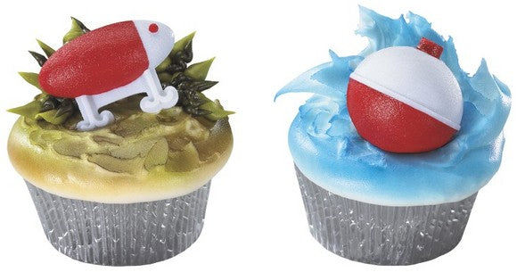 Fishing Lure and Bobber Cupcake - Desert - Food Decoration Topper Rings 12ct
