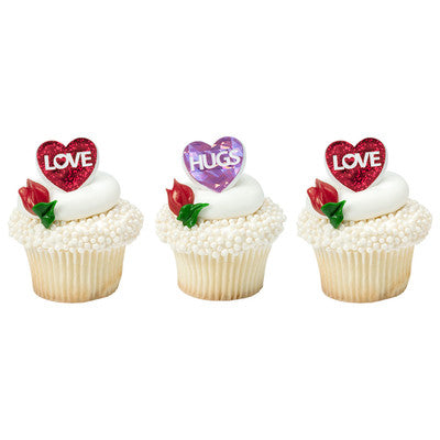 Foil Hearts Cupcake - Desert - Food Decoration Topper Rings 12ct