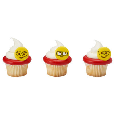 Glasses Emoticons Cupcake - Desert - Food Decoration Topper Rings 12ct