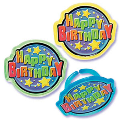 Happy Birthday Cupcake - Desert - Food Decoration Topper Rings 12ct