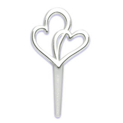 Silver Double Hearts Love Romantic Bridal Engagement Valentine  Cupcake - Desert  Decoration Topper Picks 12ct
