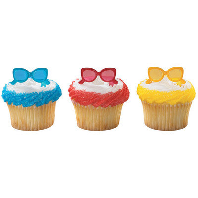 Sunglasses Red Blue Yellow Summer  Cupcake - Desert  Decoration Topper Picks 12ct