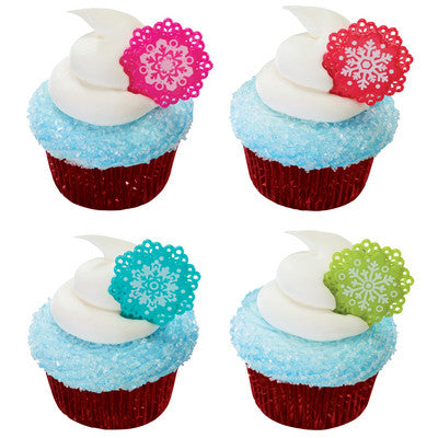 Bright SnowFlakes Pink Red Blue Green  Cupcake - Desert  Decoration Topper Picks 12ct