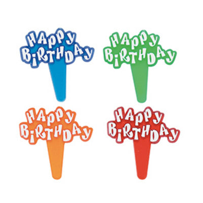 Happy Birthday Red Blue Orange Green   Cupcake - Desert  Decoration Topper Picks 12ct