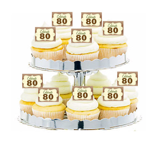 24ct Vintage Celebrate 80 Cupcake Decoration Topper Picks