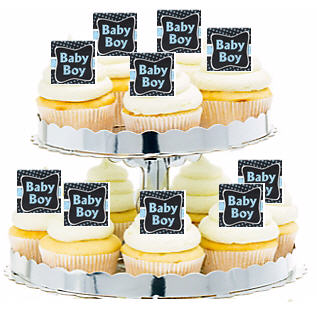 24ct Vintage Black Chalkboard Baby Boy Cupcake Toppers