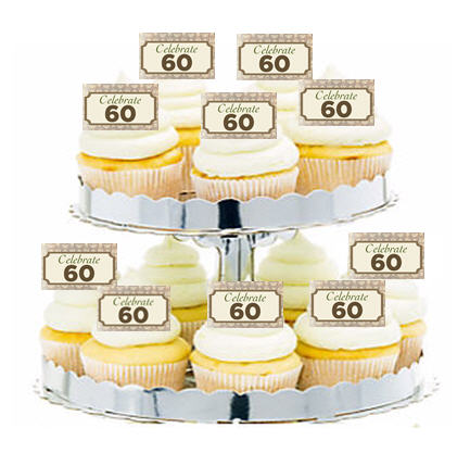 24ct Vintage Celebrate 60 Cupcake Decoration Topper Picks