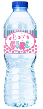 Baby Girl Stripes&Polka Dots-Personalized Water Bottle Labels-12pack