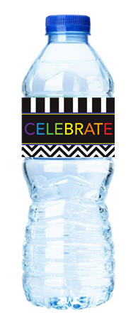 Celebrate!Chevron&Stripes-Personalized Water Bottle Labels-12pack