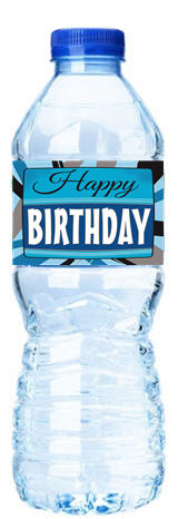 Happy Birthday-Blue-Personalized Water Bottle Labels-12pack